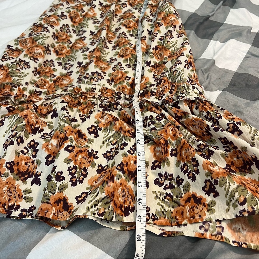 Anthropologie Love the Label Fall Floral Puff Sleeve Midi Dress Brown Cream M - Picture 13 of 14